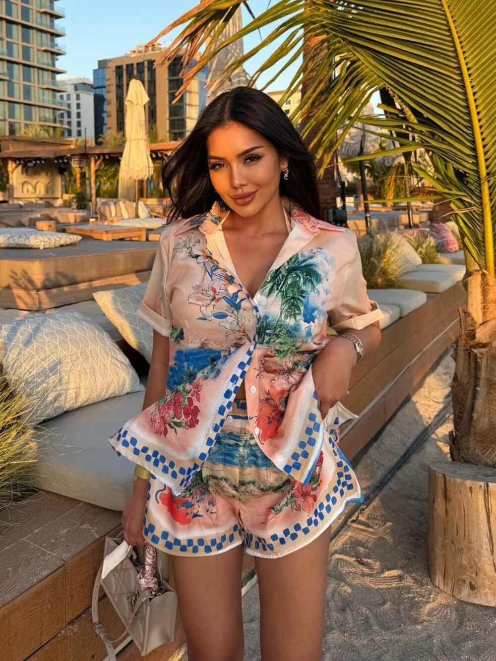 Fashion Nova Tropical Shores Short Set Button Up Top and Shorts XS